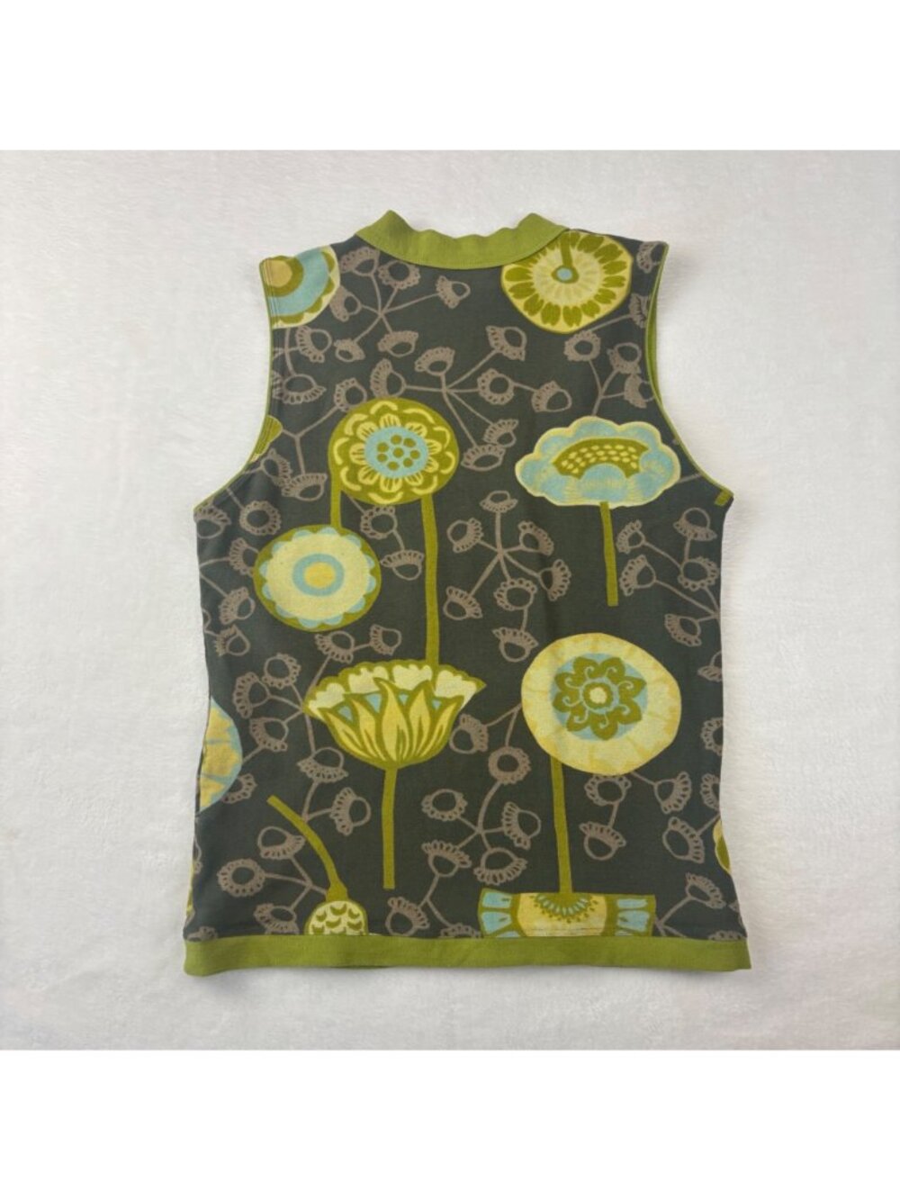 Tehen Par S 2 Floral Sleeveless Top Green & Yellow Retro Design Vintage Y2K - Picture 6 of 6